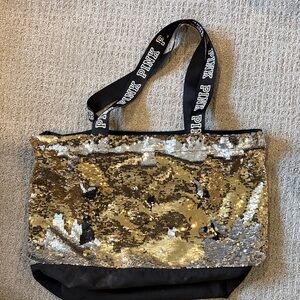 PINK Victoria's Secret Gold and Black Sequin Tote